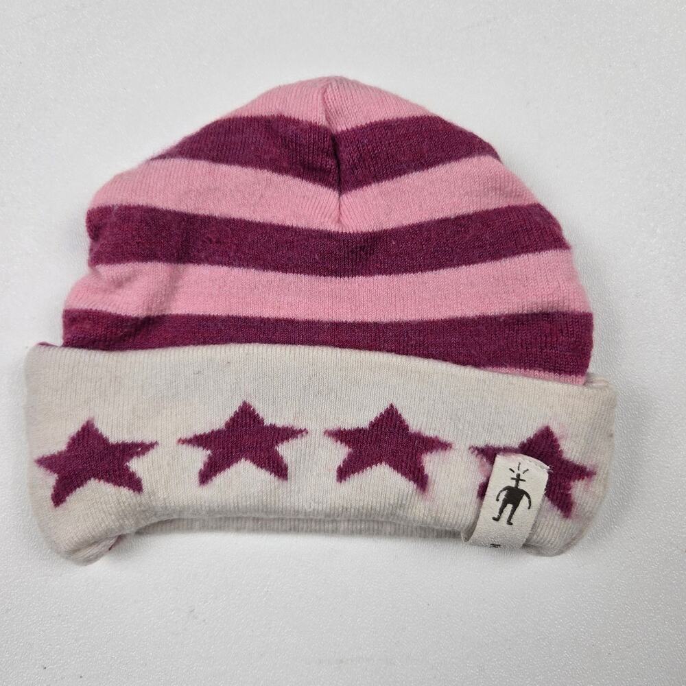Smartwool Thermal Merino Wool Baby Cuffed Beanie Hat Stripe Stars Outdoor Pink